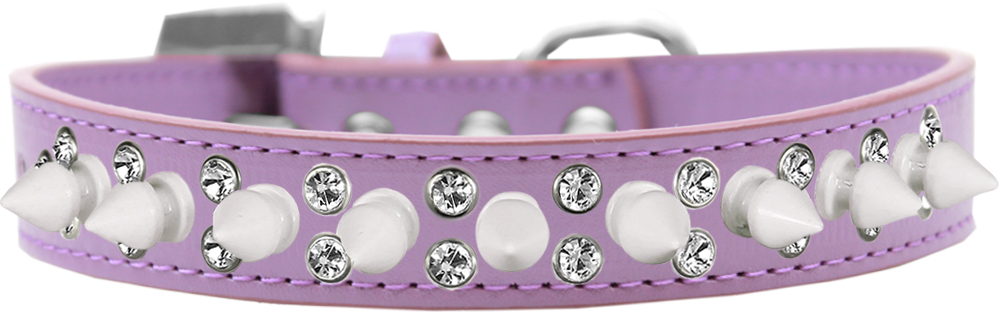 Double Crystal and White Spikes Dog Collar Lavender Size 12